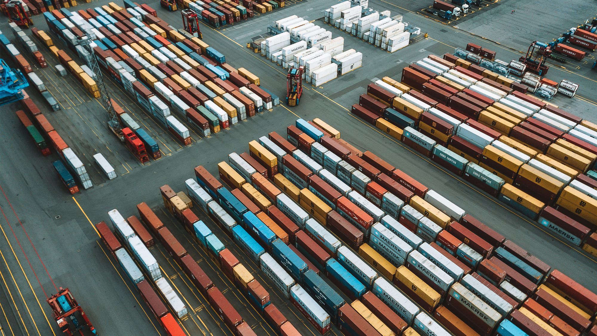 Aerial view on colorful cargo containers