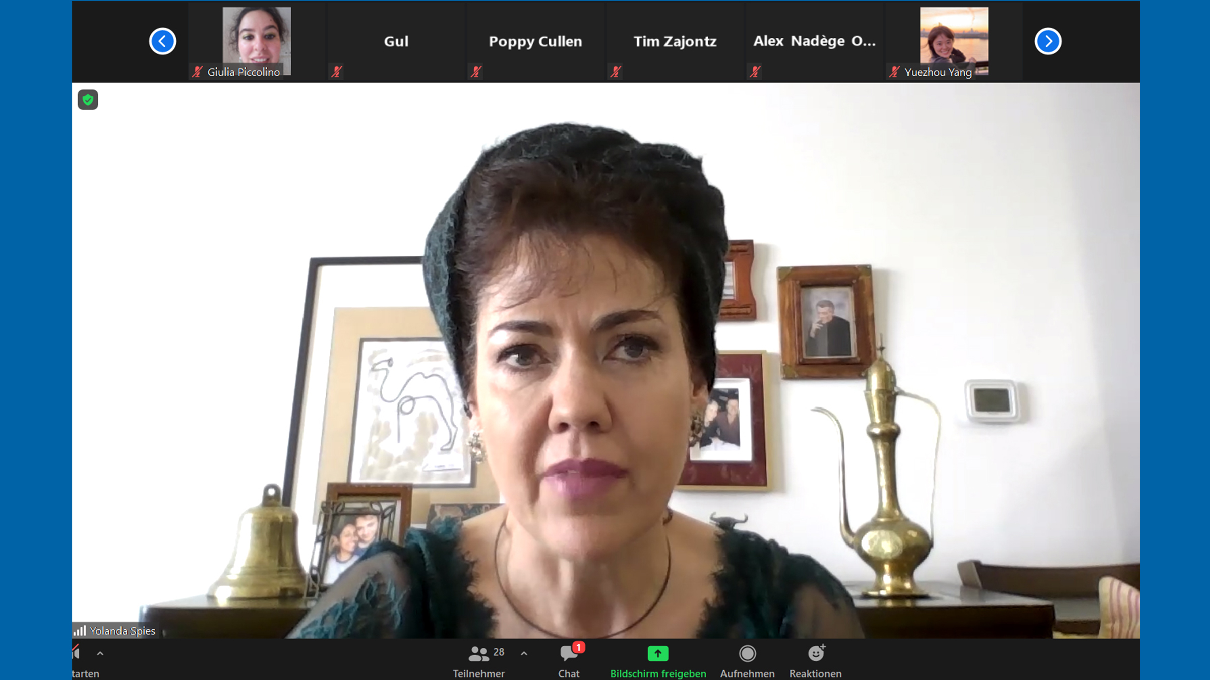 Screenshot of Yolanda Spies at the Non-Western Actors in Africa workshop